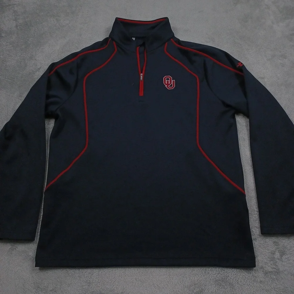 Oklahoma Sooners Sweater Mens Large Black 1/4 Zip Pullover Under Armour
